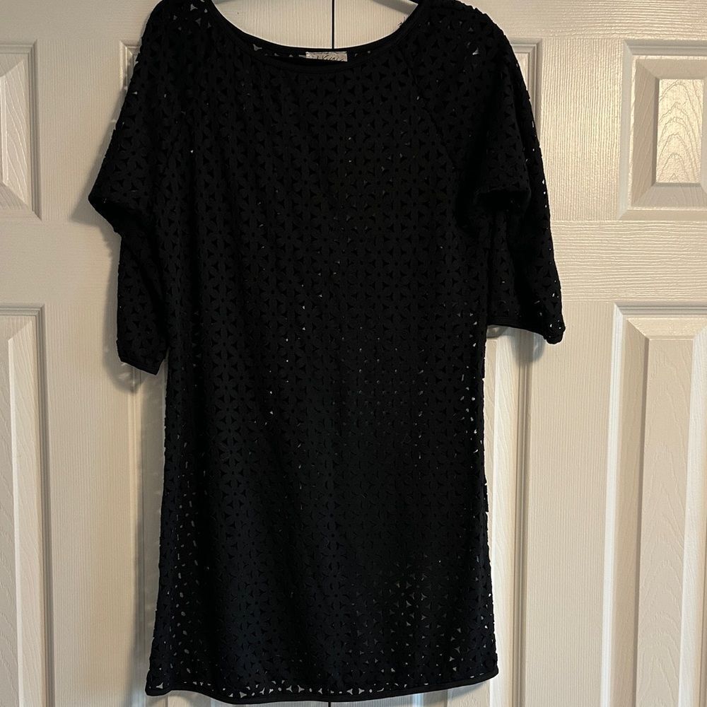 J Valdi Women’s Black Eyelet Dress 3/4 Sleeves Size M
